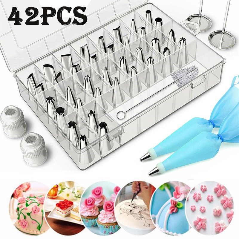 42Pcs/Set Icing Piping Nozzles Pastry Tips Birthday Cake Baking Decor Tool Kit