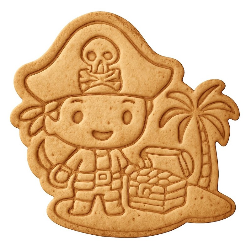Chibi Pirate with Treasure Island Cookie Cutter & Stamp, Fondant & Clay – 4×3.7