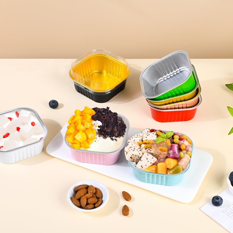 40 Pack Mini Cake Pans with Lids, 5Oz Square Aluminum Foil Brownie Baking Cups, gallery