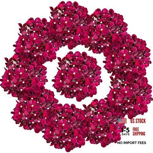 Silk Hydrangea Heads with Stems Artificial Flowers Heads for Home Fuschia