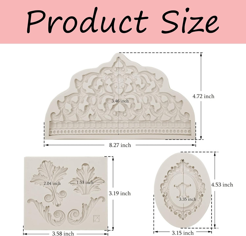 Crown Fondant Molds, 3 Pcs, Baroque Photo Frame Silicone Molds, Chocolate Mould gallery