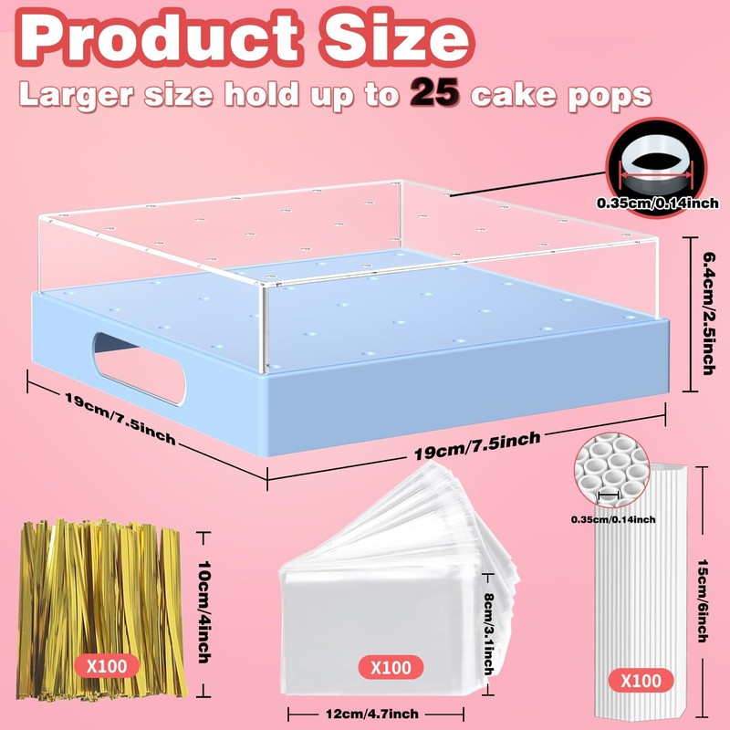 Cake Pop Stand 25 Holes Clear Cake Pops Display Holder Sticks Kit Blue Set gallery