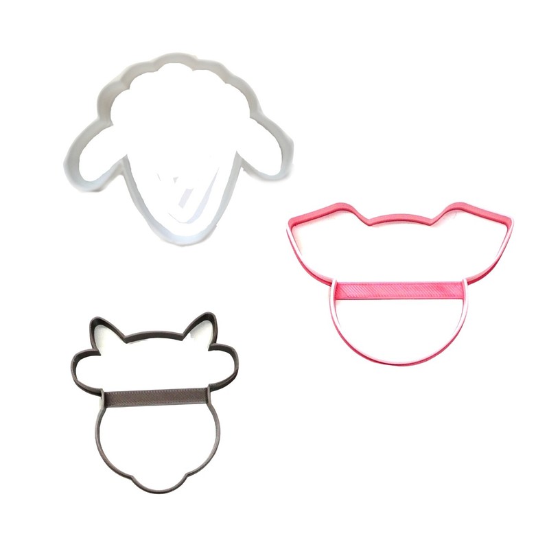 LIVESTOCK FACES FARM ANIMALS SHEEP PIG COW SET OF 3 COOKIE CUTTERS USA PR1734