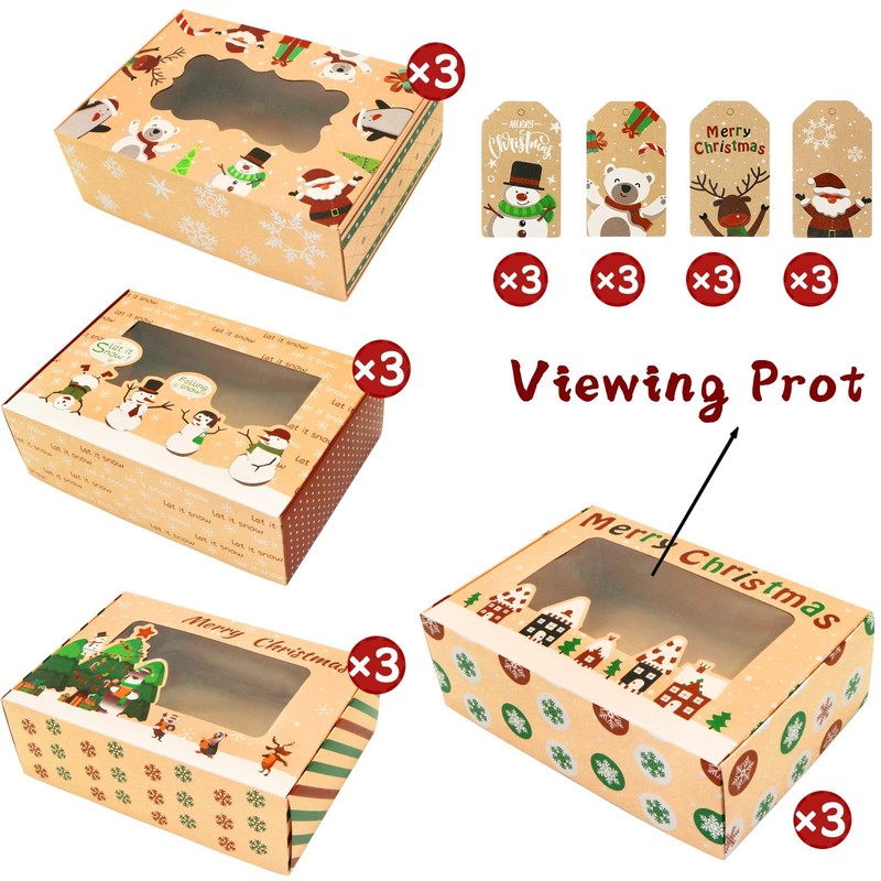 12 PCS Christmas Cookie Box Window Lid Bakery Treat Food Cupcake Container gallery