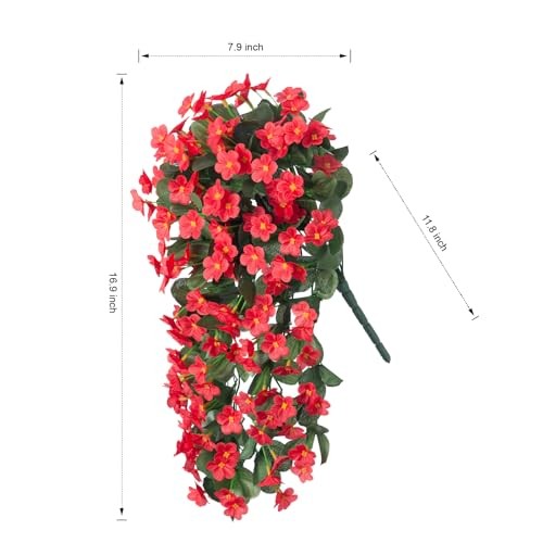 Artificial Fake Hanging Plants Flowers for Outdoor Outside Spring Red gallery