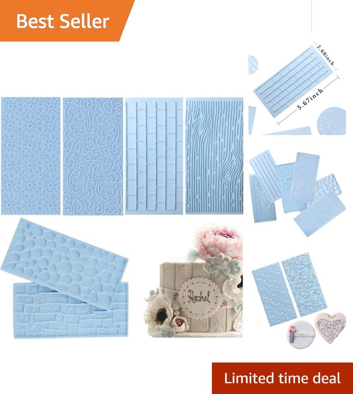 6 Piece Non-Stick Fondant Molds for Unique Cake Textures - Easy Use & Cleanup