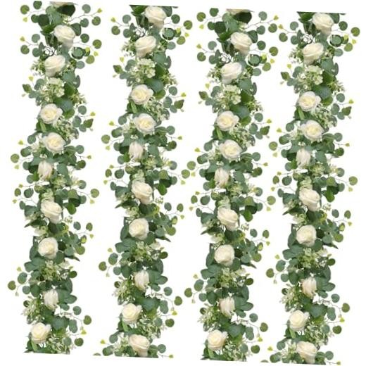 Artificial Eucalyptus Flower Garland with Rose Flowers | Faux Rose 4PCS White