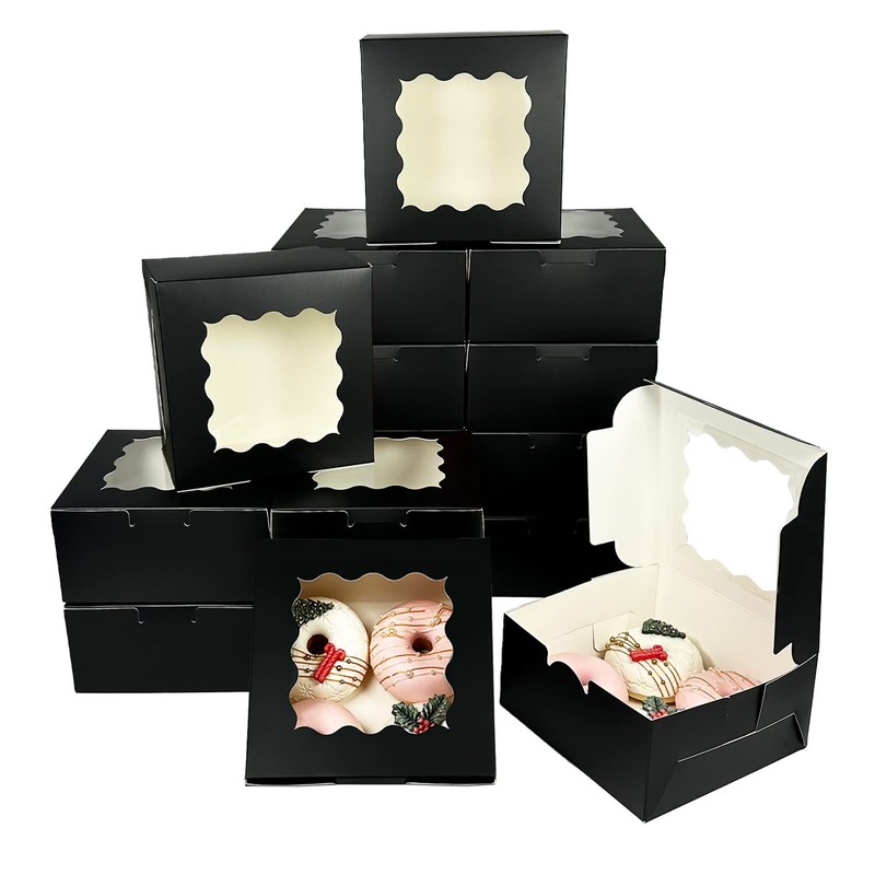 100 PCS 6x6x3 Inch Black Cookie Box Easy Assemble Macaroon Pastry Window