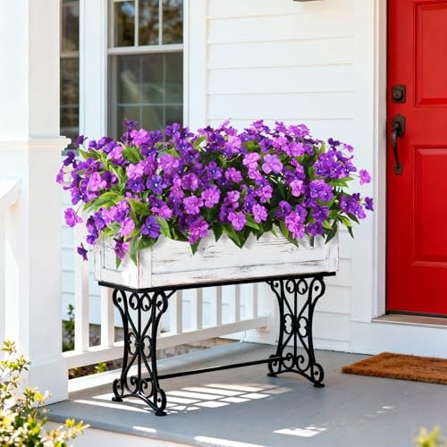 Artificial Impatiens Flowers for Outdoors, 6 Bundles Silk Fake Double Purple gallery
