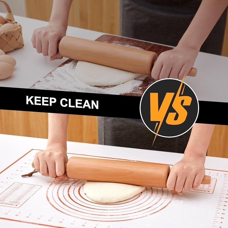 Wooden Rolling Pin W/ Handles Pastry Mat Stand Baking Dough Roller Kitchen Tool gallery