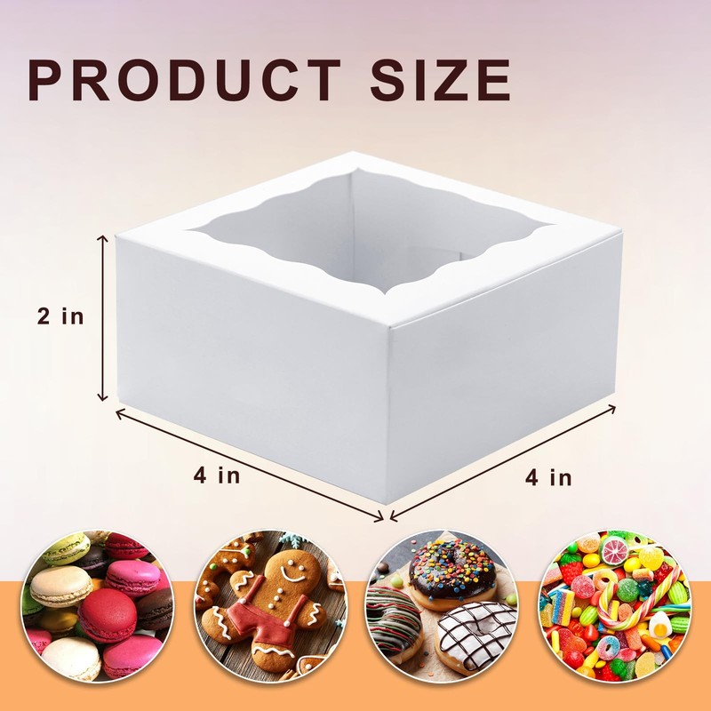 100 Pack Cookie Boxes 4x4x2 Inch Bakery Boxes with window Treat Box Chocolate... gallery