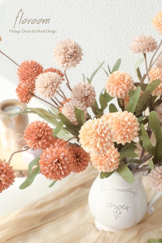 Floroom 9pcs Burnt Orange Peach Mix Faux Silk Mums Artificial Flowers, Bulk Fake gallery