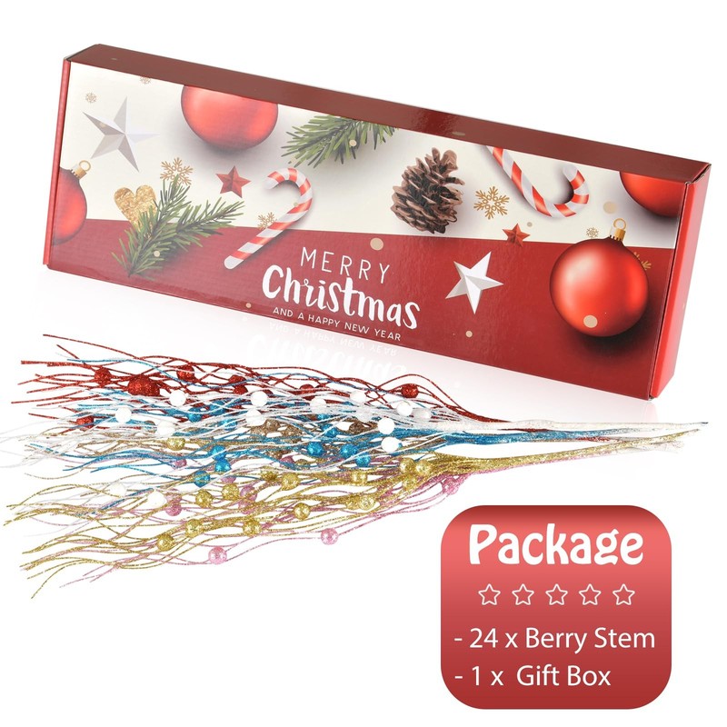 Losris Christmas Artificial Glitter Berry Stem Decorations Decorative Bead gallery