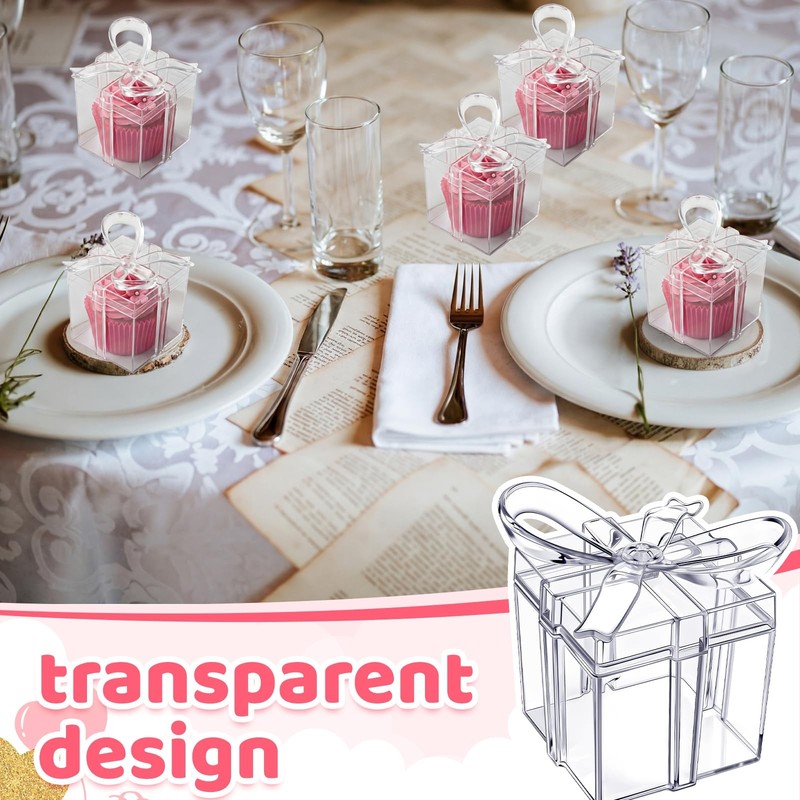 Novabright 24 Pcs Mini Clear Gifts Boxes with Bow 2.3x2.3x2.3 Inches Plastic ... gallery