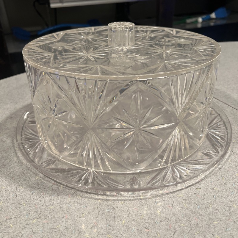 Vintage Mid Century Acrylic Cake Carrier Plate Display Stand Faux Crystal 1950s