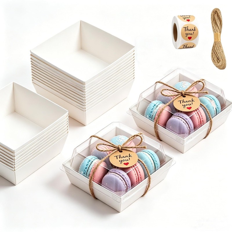 100 Pack Charcuterie Boxes with Clear Lids, White Paper Cake Sliced Boxes, 5 ... gallery