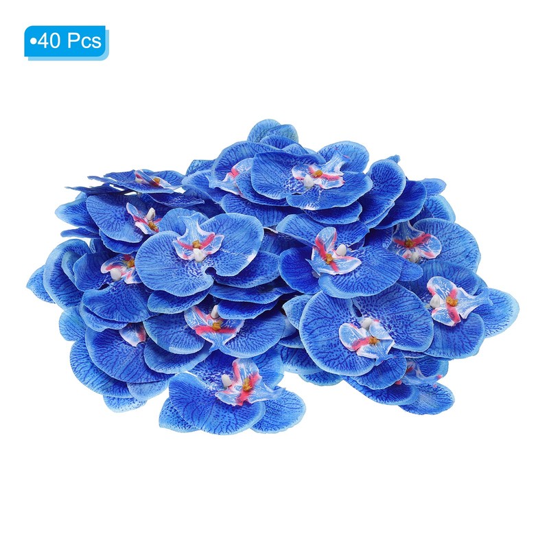 40Pcs 3.9" Artificial Silk Butterfly Orchid Flower Heads for DIY, Blue gallery