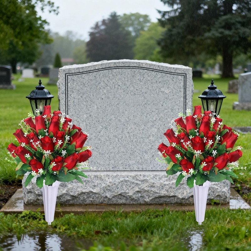 IDMOP Artificial Cemetery 14.5 inches (tall) x 12 (vase height), Red gallery