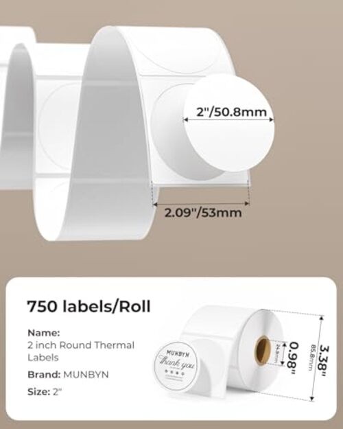 2 Inch Circle Thermal Sticker Labels, Self-Adhesive Round Direct 2inch 1 White gallery