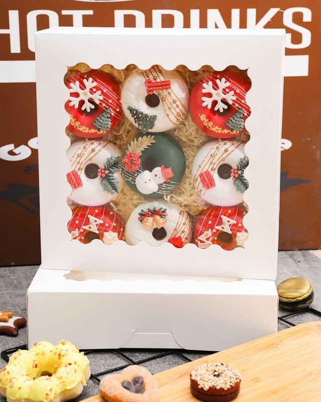 20 PCS White Pie Boxes With Window 10x10x2.5 Inch AutoPop Up Bakery Box gallery