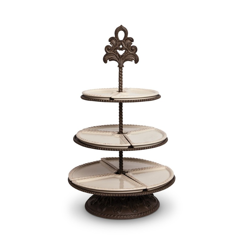 Acanthus Pattern 3 Tiered Server Stoneware Kitchen Beige
