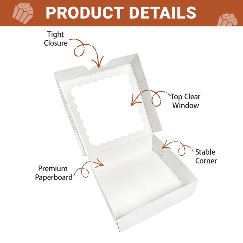12 PCS White Pie Box Bakery Window AutoPopup Cookie Treats 8x8x2.5 Inch gallery