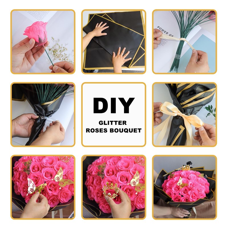 36 Pack Glitter Roses Bouquets - DIY Artificial Flowers Kit Shiny Fake Roses Bou gallery