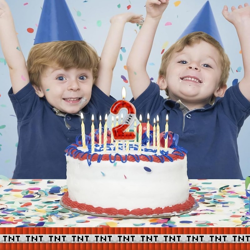 TNT Themed Birthday Candles for Boys Girls, Craft Pixels Cake Topper,Number 8 gallery