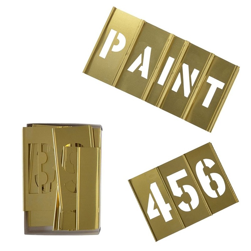 Deezio 1″ Brass 46 Pieces Interlocking Stencil Set of Numbers and Letters Kit