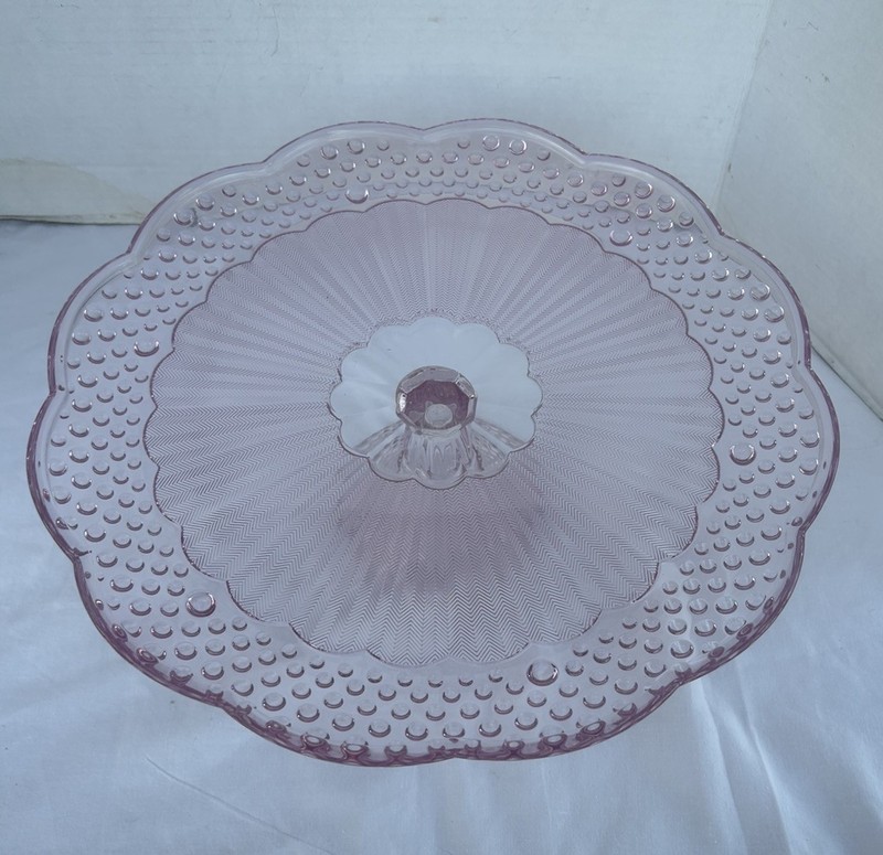 Vintage Gorham Emily's Attic Collection Pink 13" Footed Cake Plate Stand hobnail gallery