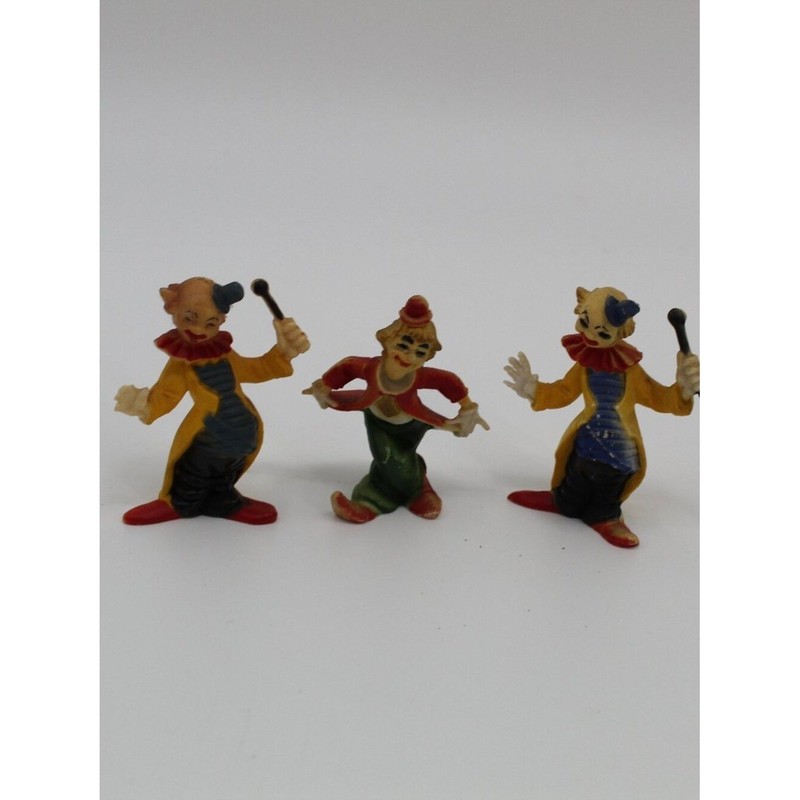 Vintage 1970s Plastic Circus Clown Figures Cake Toppers Lot of 3 Novelty Fun