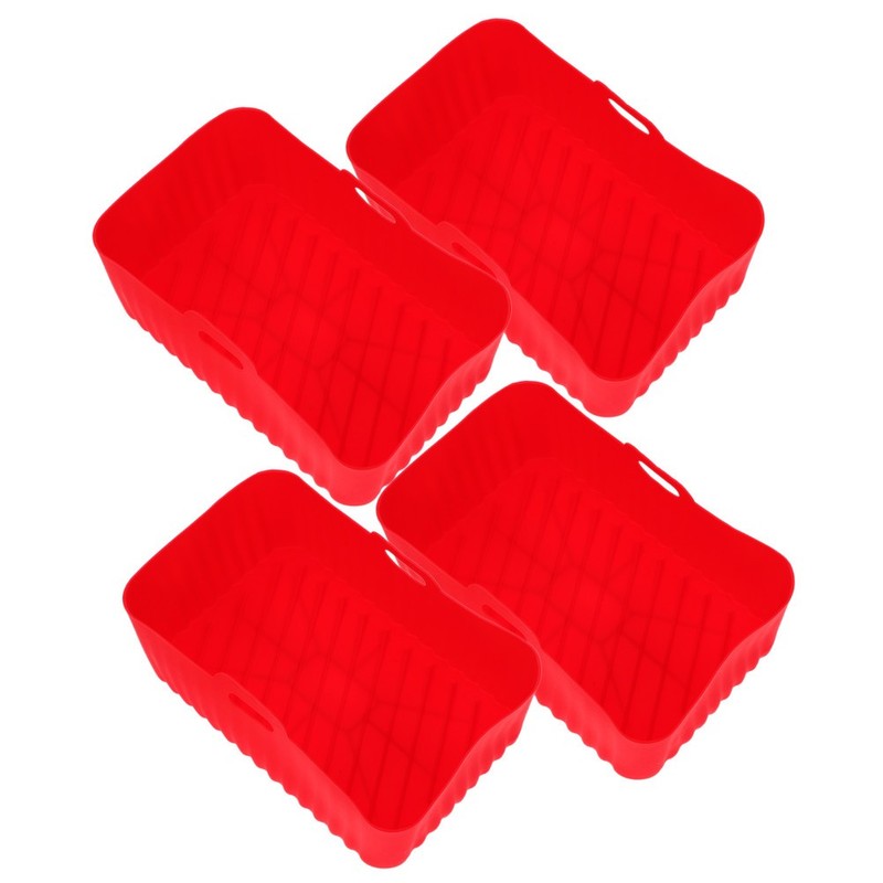 4Pcs Reusable Silicone Baking Trays for Air Fryer Red Rectangular Liners gallery