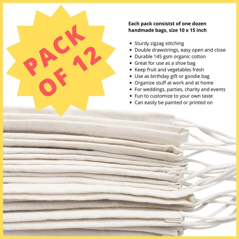 100% Cotton Muslin Drawstring Bags (10x15 Inch - 12-Pack) Large Natural Unble... gallery