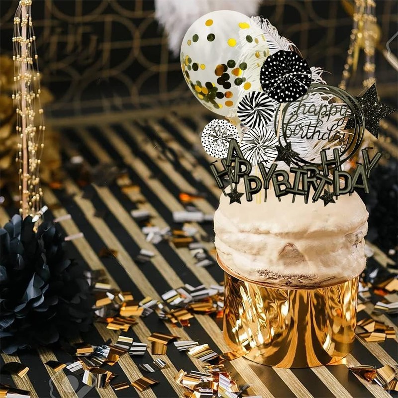 Black Cake Topper Decoration with Happy Birthday Candles Happy Birthday Banner gallery