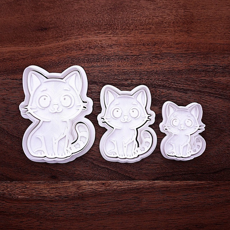Cute Cat Cookie Cutter with Stamp – Handmade Kitty Craft Fondant Baking Mold