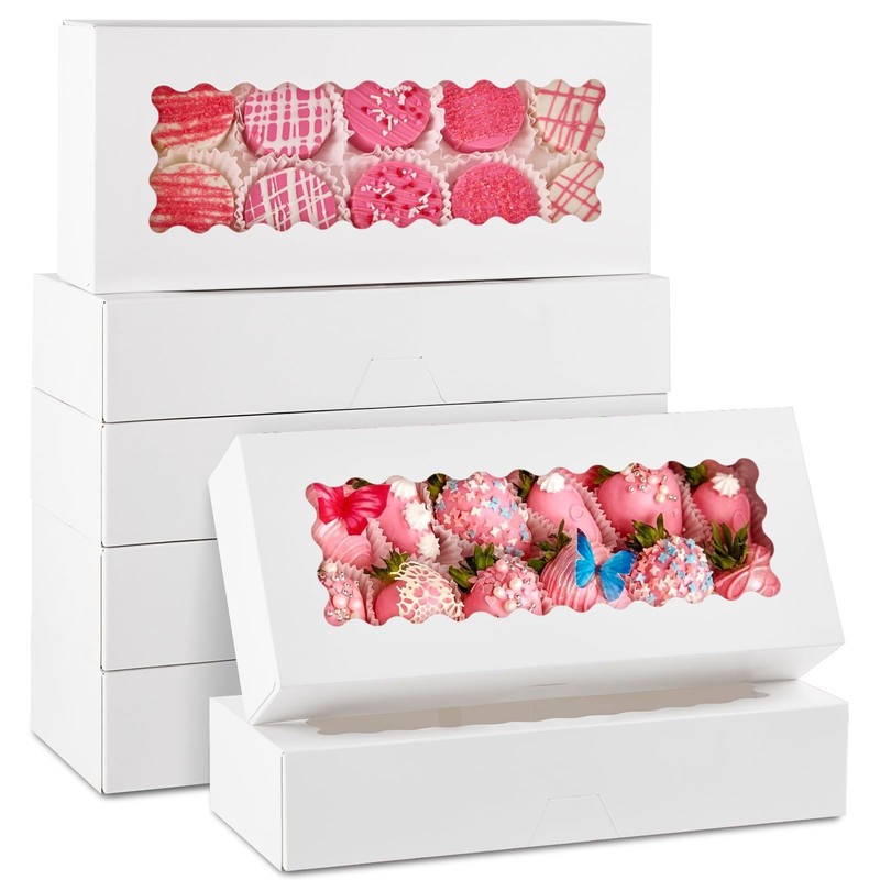30 Pack Auto Pop-up Cookie Boxes with Window 12.5″X5.5″X2.5″White Bakery Treat