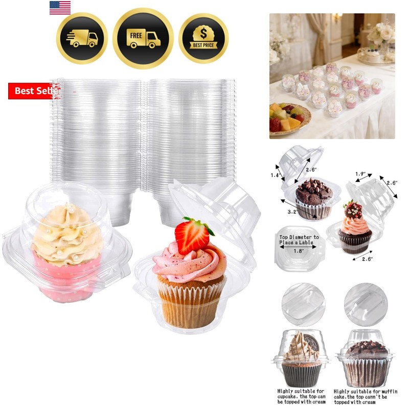 50 Pack Individual Cupcake Containers Plastic Cupcake Boxes Cupcake Holders S…