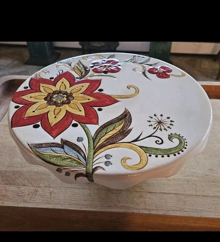 Pier 1 Earthware Carynthum Vintage Cake Stand Discontinued RARE gallery