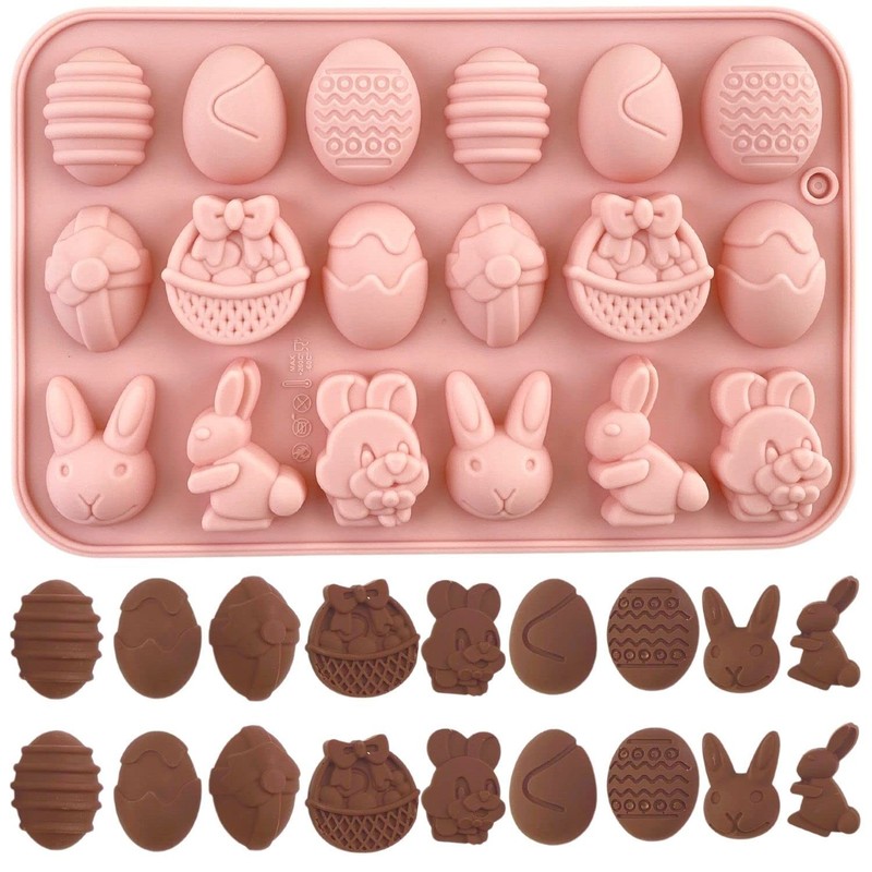 1 PCS Easter Silicone Chocolate Mold 18 Cavity Egg Bunny Rabbit Basket Shape