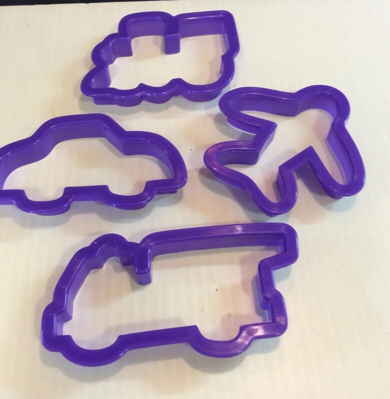 WILTON Plastic Cookie Cutters 4 Pc VEHICLES Airplane, Car, Fire truck, Train New gallery