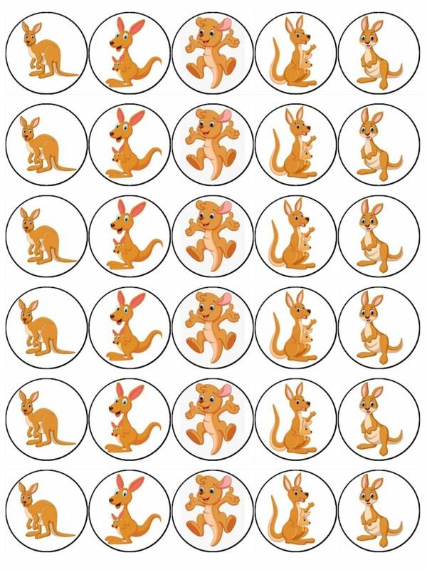 Kangaroos Cupcake Toppers Edible Wafer Paper Birthday Cake Decorations 30 #01