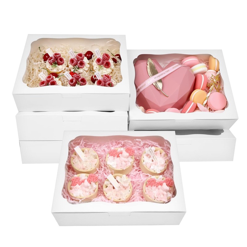 12 PCS White Bakery Treat Cookie Box With Window Pastry Dessert 10x8x2.5 Inch