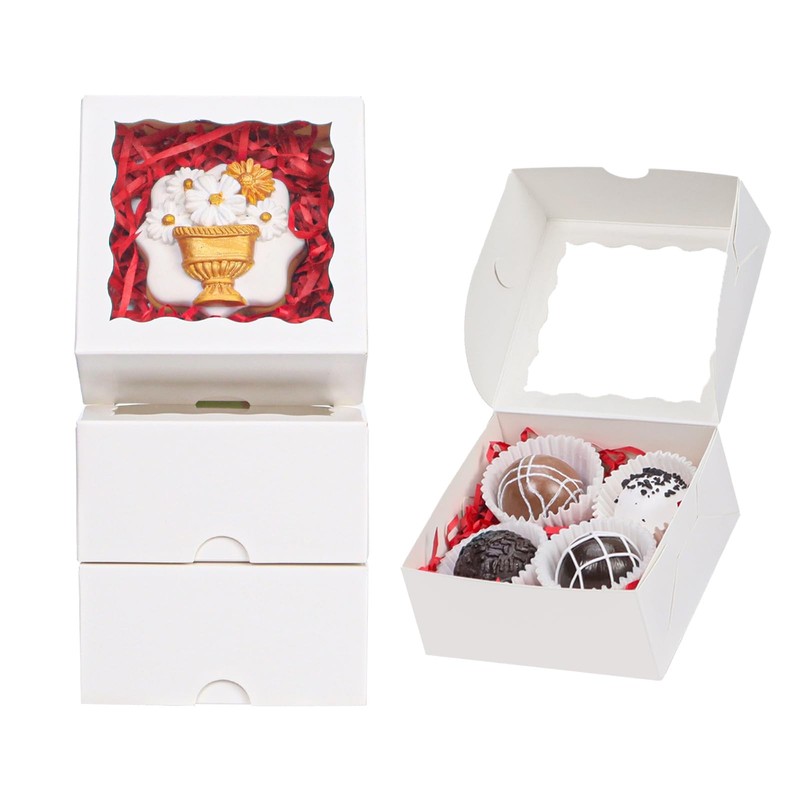50 PCS Mini Bakery Box Window 3x3x1 Inch Holds 4 Cookie Chocolate Truffle