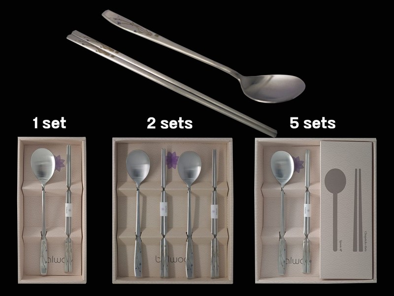 [1 Set] [Made in Korea] Orchid Design Korean Style Sticky Rice Spoon Chopstic... gallery