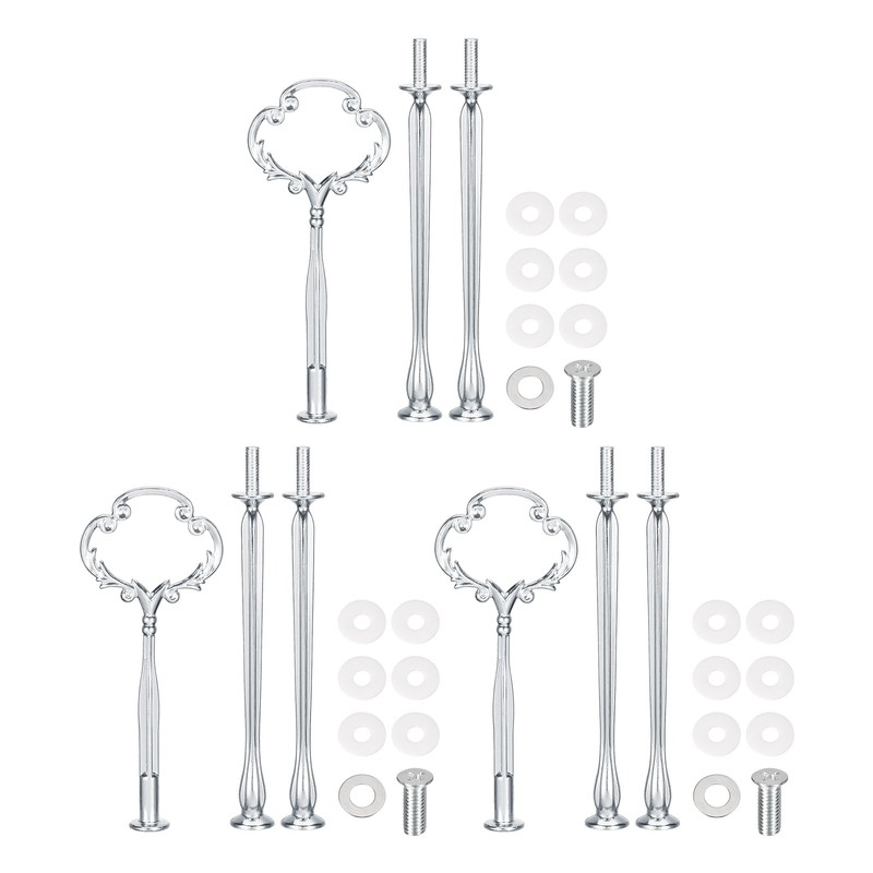 3 Set Cake Tray Stand Handle Plate Hardware Fitting 3-Tiers Sunflower Silver