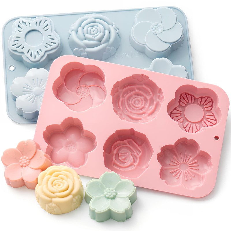 2 Pack Flowers Silicone Mold Rose Mold Flower Soap Molds 6 Cavities Different…