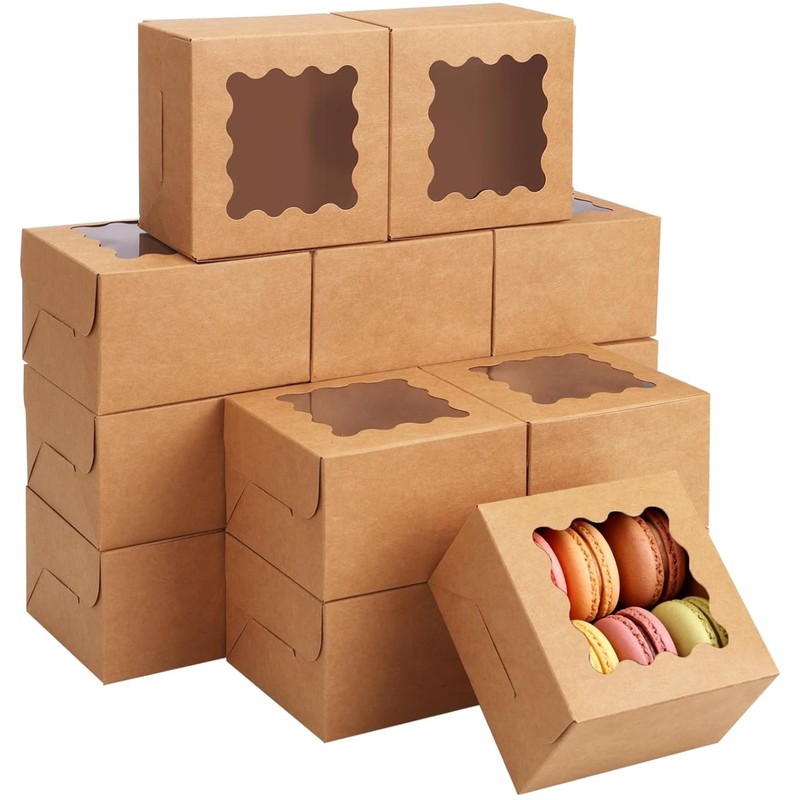 200 Pack Small Bakery Boxes 4x4x2.5in Brown