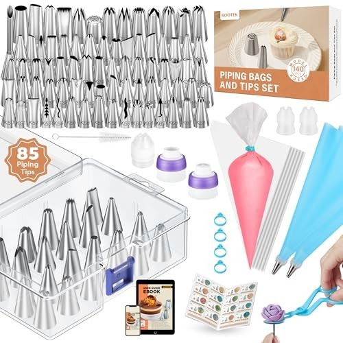 140Pcs Icing Piping Bags & Tips Set - 78 Numbered Tips, 7 Russian Tips, 42 Bags, gallery