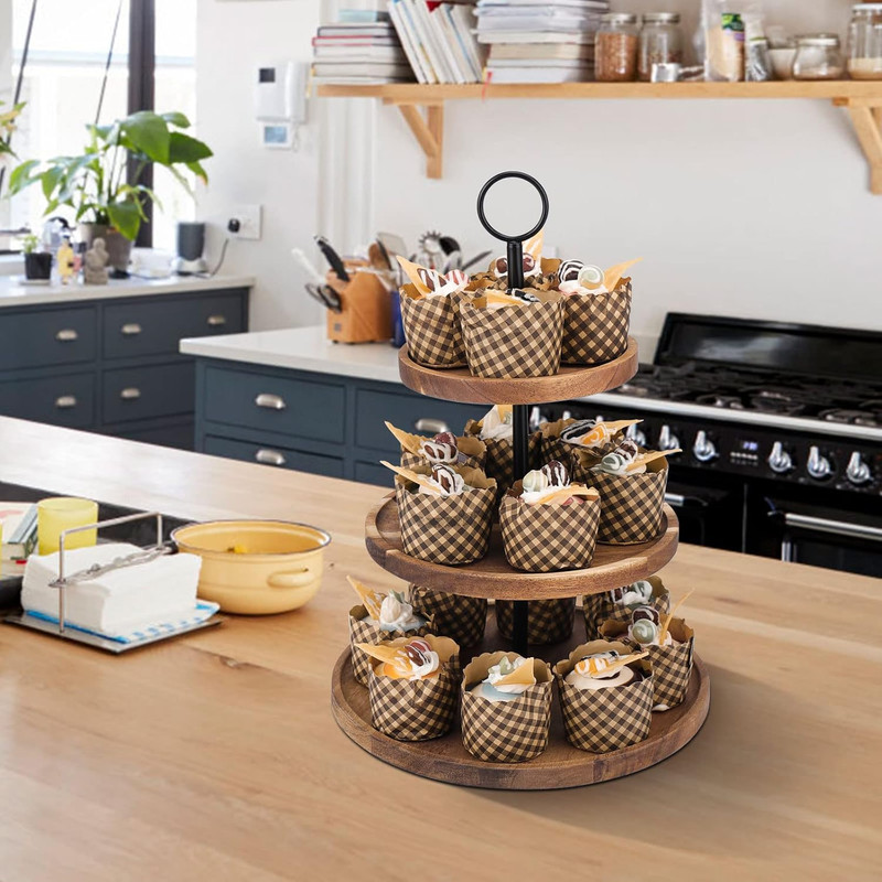 3 Tier Cupcake Stand, Wood Tiered Serving Tray Cupcake Tower, Serving Stand Disp gallery