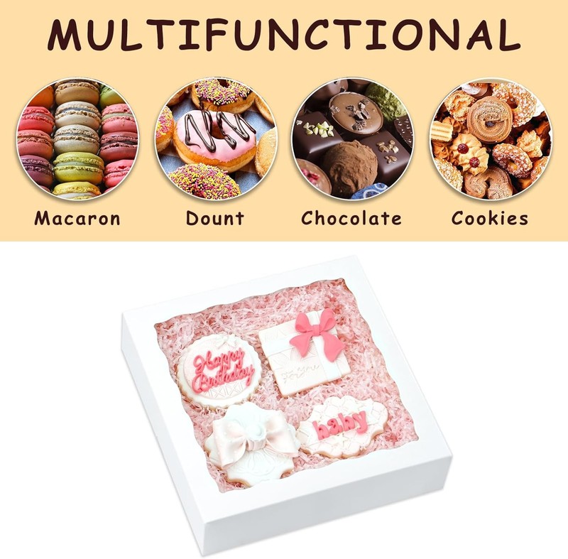 50pcs Pie Boxes 8x8x2 Inch Bakery with window Cookie Treat for Macaron Dessert gallery